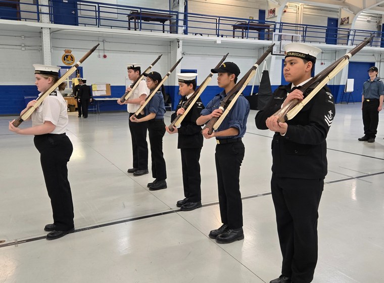 Cadets practising ceremonial drill