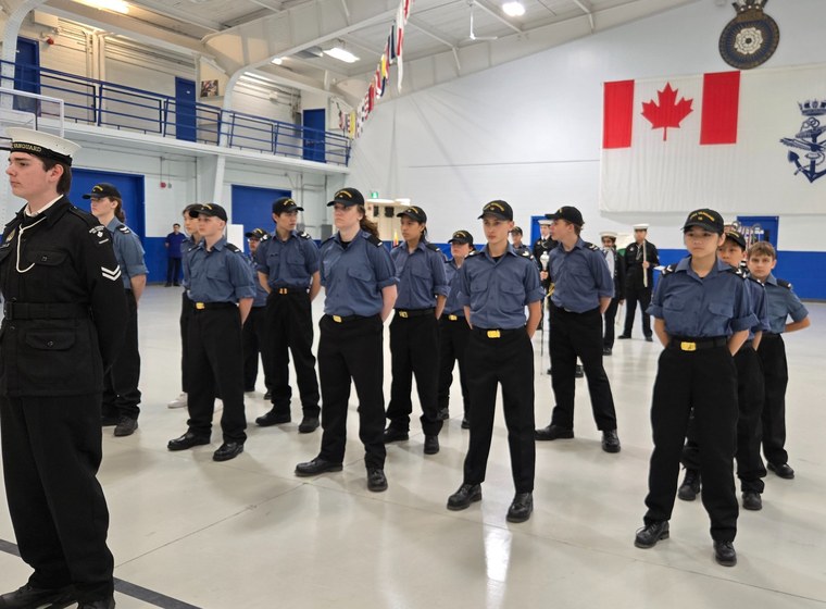 Cadets standing in formation at HMCS York